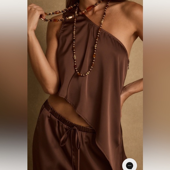 Estelle Espresso Satin Pant and Estelle Espresso Satin One Shoulder Top - Picture 4 of 5